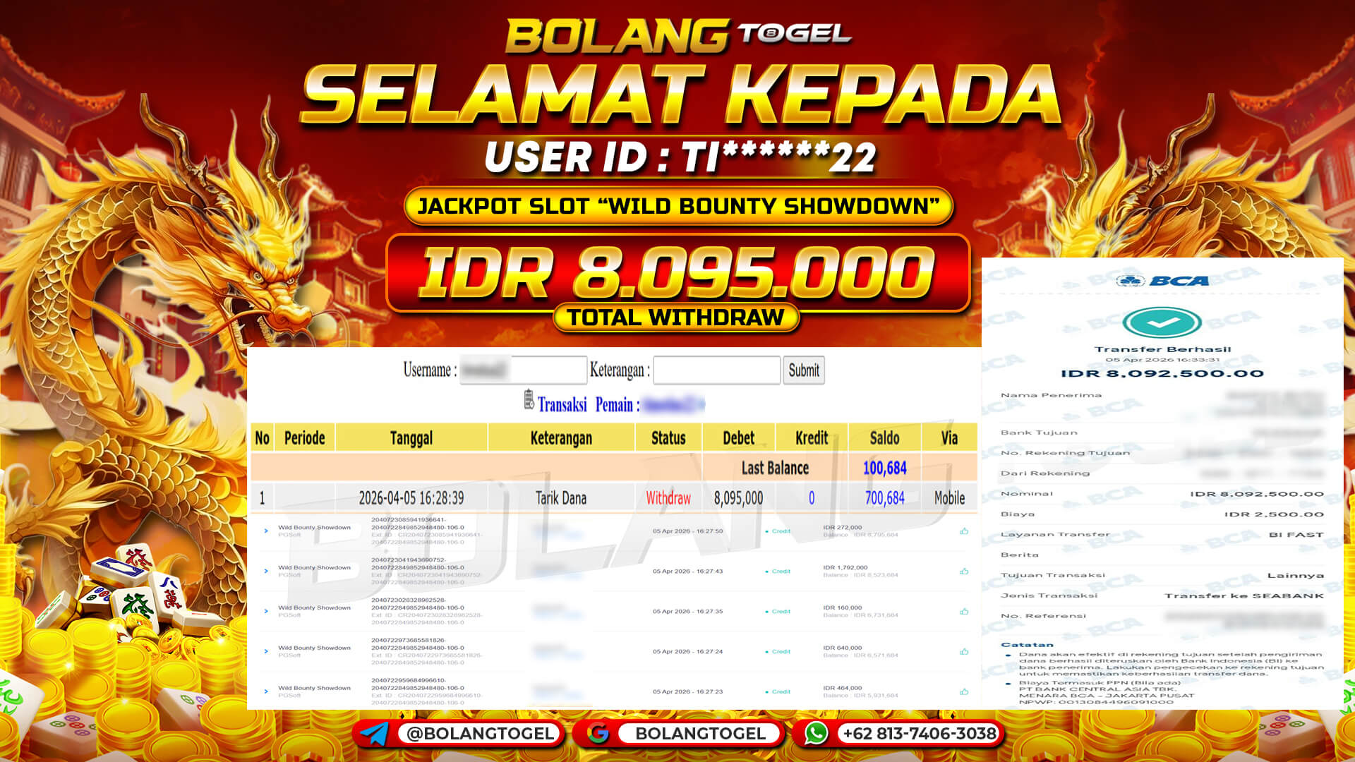 Bukti jackpot SLOT WILD BOUNTY SHOWDOWN BOLANGTOGEL - gambar 1